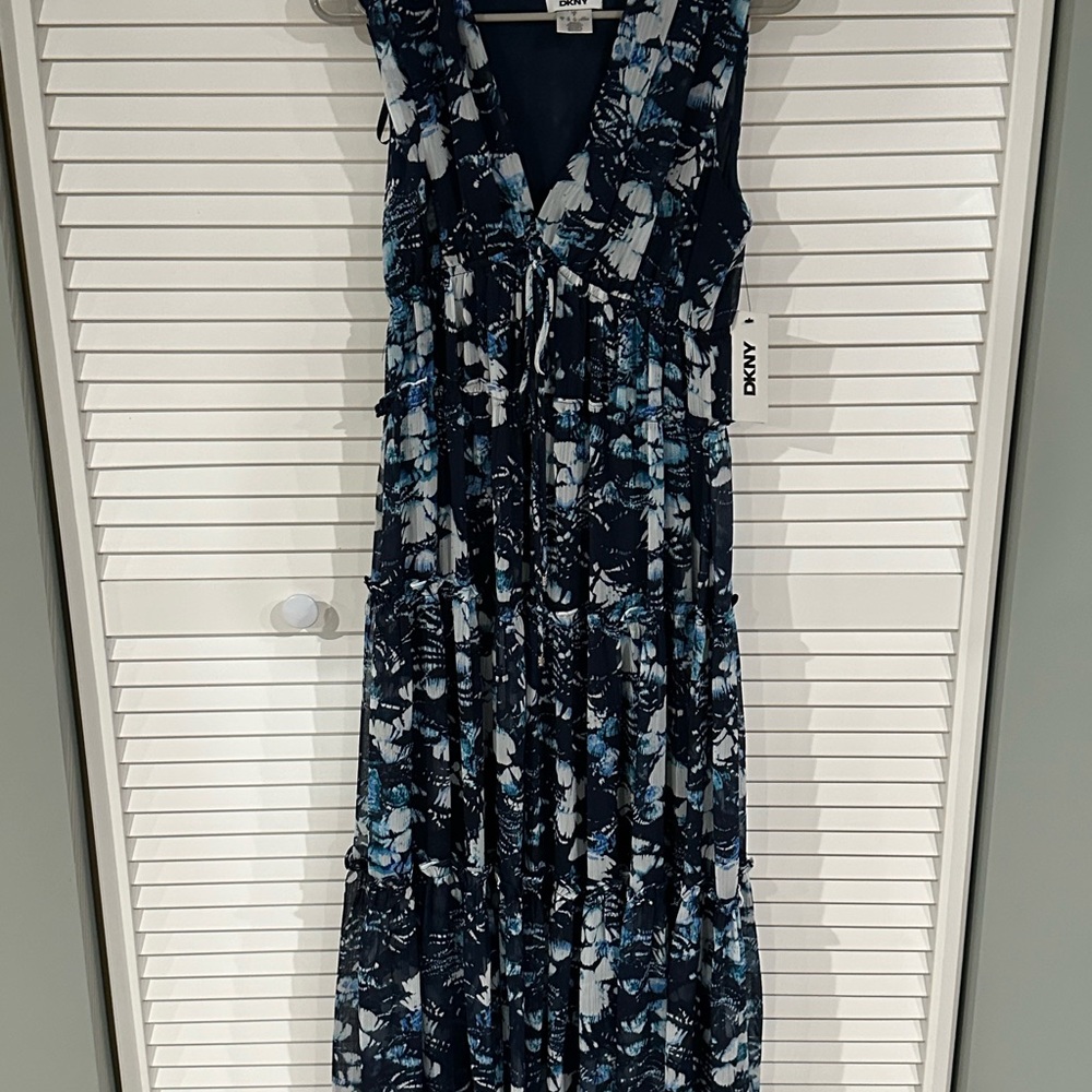DKNY Blue and White Floral Maxi Dress